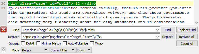 A cropped screenshot of a tag before it has been properly coded using regular expressions within a Find and Replace command.