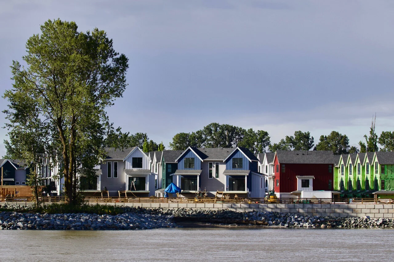 Shadows align on new homes under construction along the Fraser River, New Westminster, B.C., May 18, 2021.Click image for lightbox.