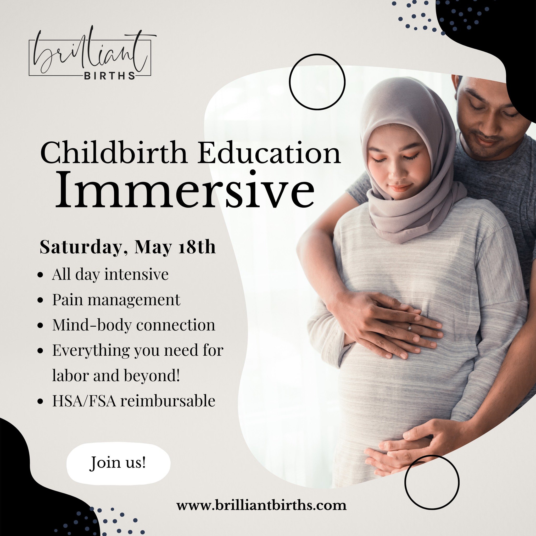 Hands on, deep learning to help you have your most brilliant birth 💫

Join us for an all day immersive 10am-5pm Saturday, May 18th, where we cover anatomy, birth progression, pain management, intervention options, medical advocacy, bonding, and post