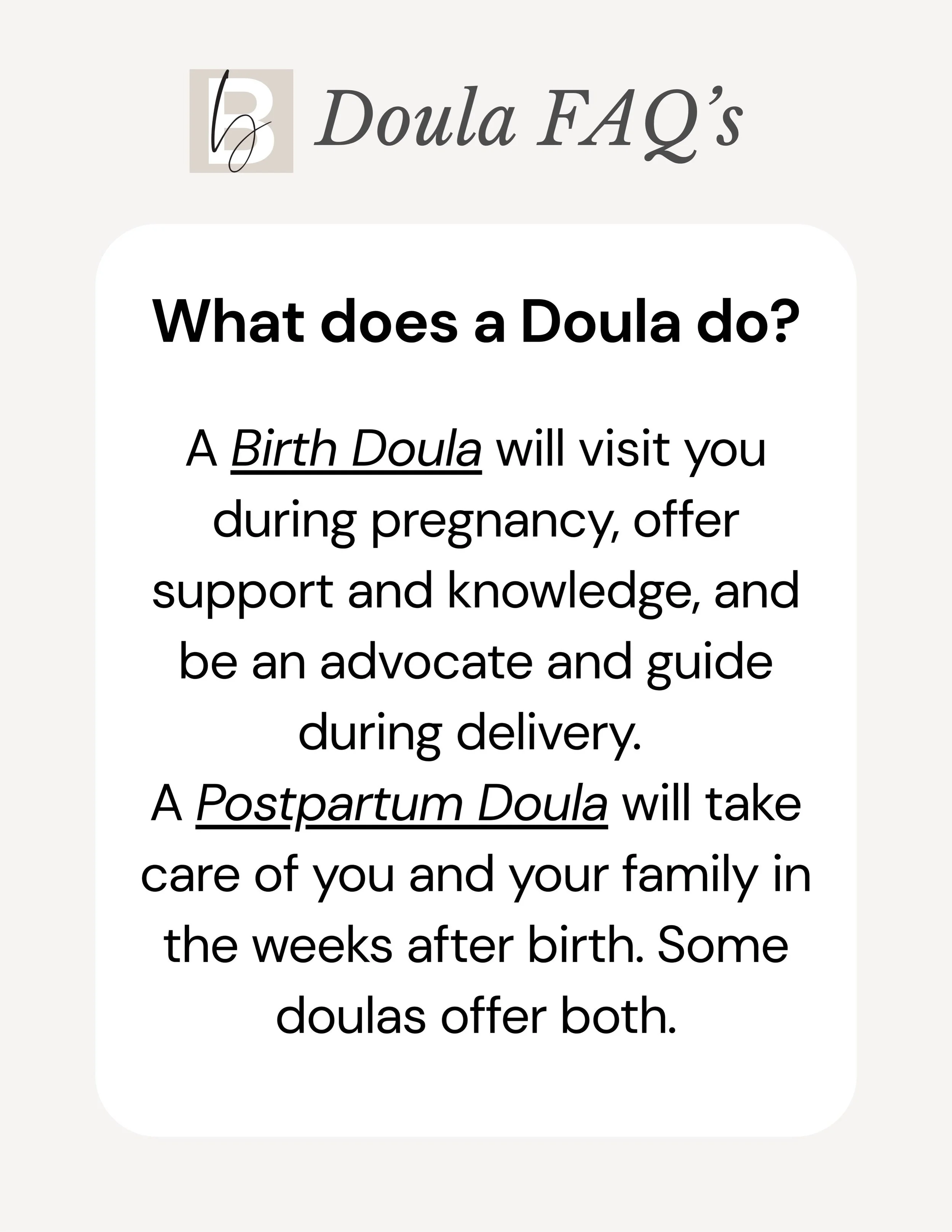 ❤️&zwj;🔥 Getting a doula >>>>

There are so many benefits of hiring a birth doula to care for and guide you through pregnancy, labor and postpartum!!

A doula can:
* Helping to craft a personalized birth plan
* Advocacy &amp; support in 