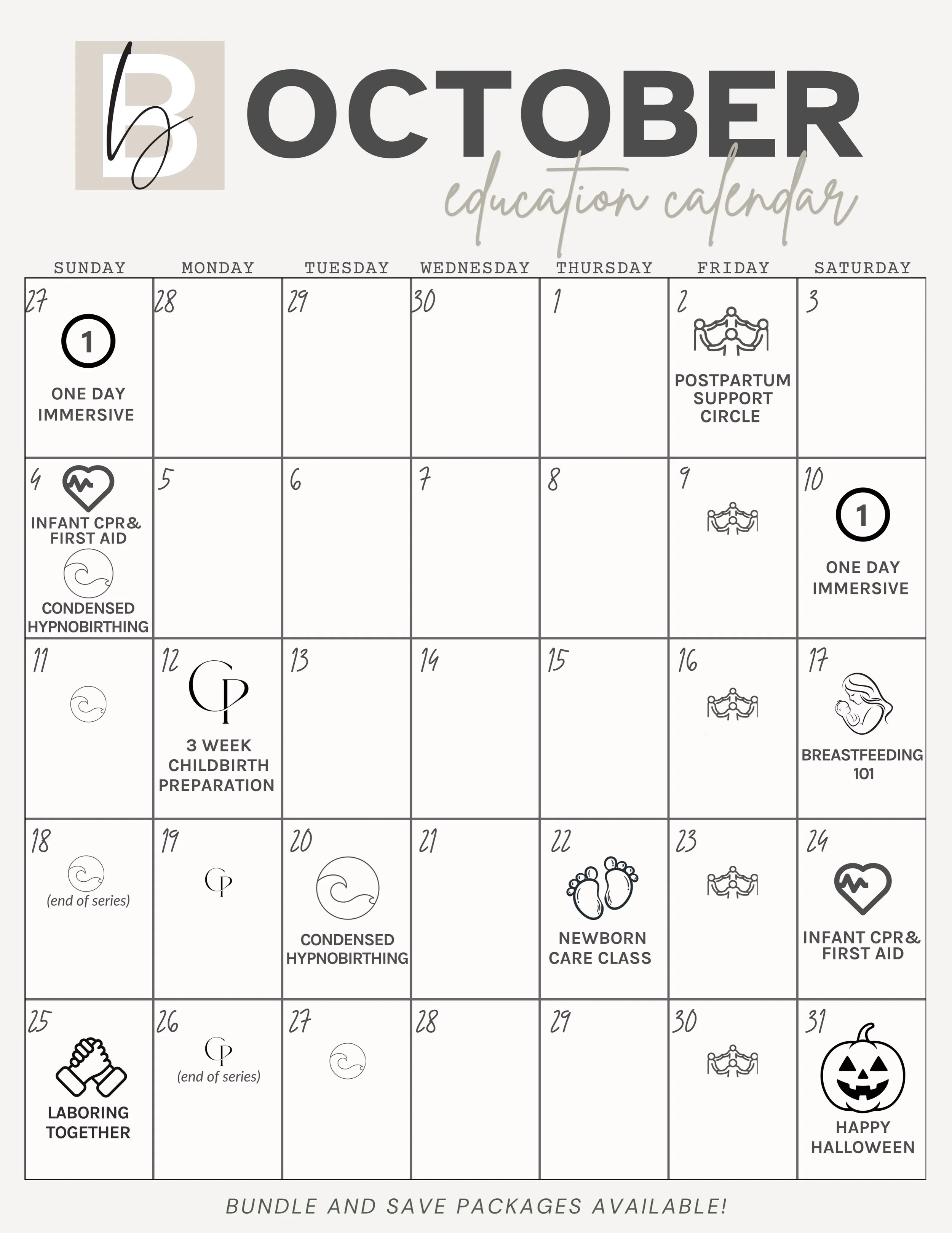 October has never looked better 😍 Sign up for multiple classes and use our bundle and save option to save across the board!

👶 Baby &amp; Me Yoga TIME CHANGE! Now Mondays at 9:30. Join us for a Monday morning class designed for your postpartum body