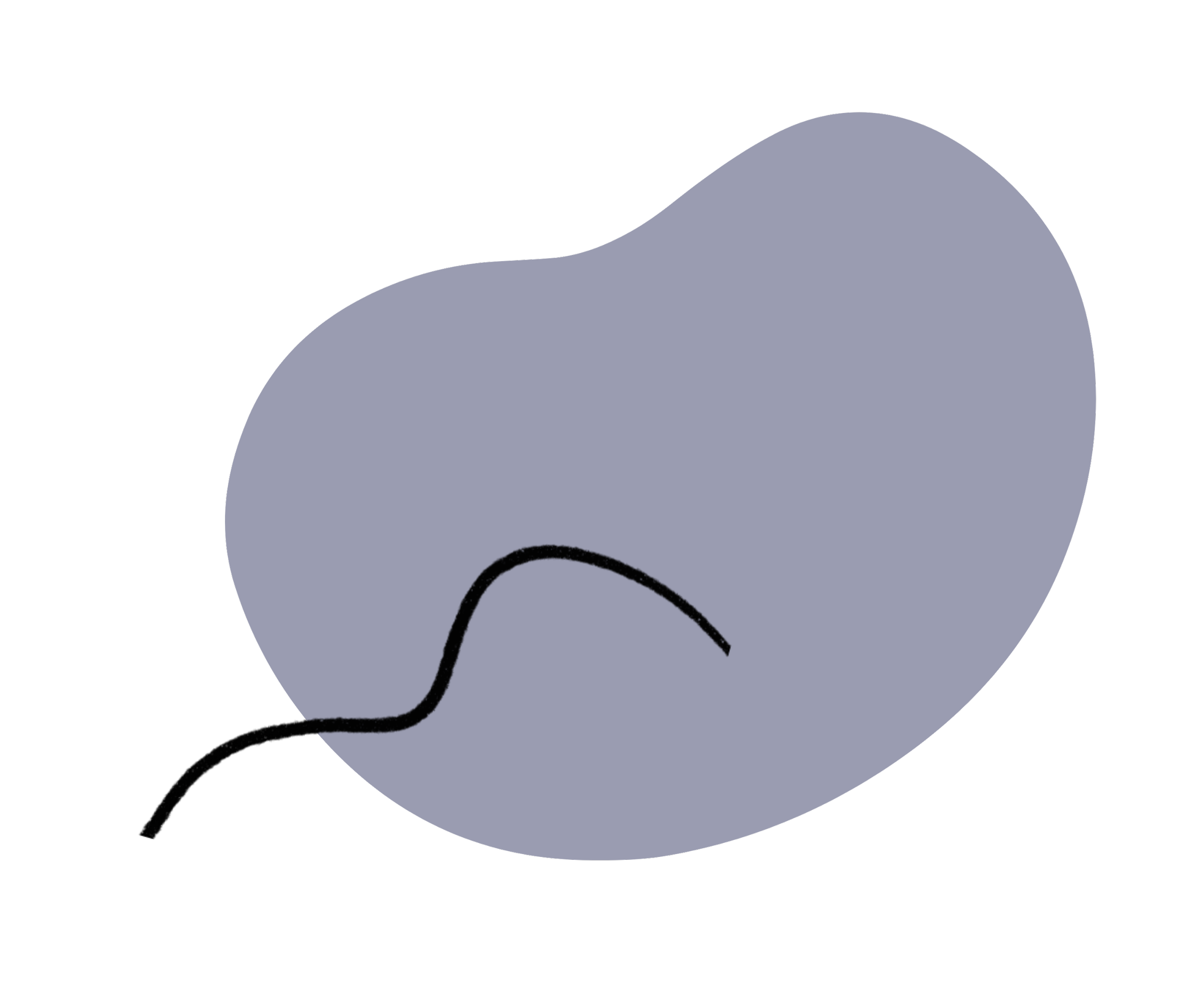 Decorative purple organic shape with squiggly line