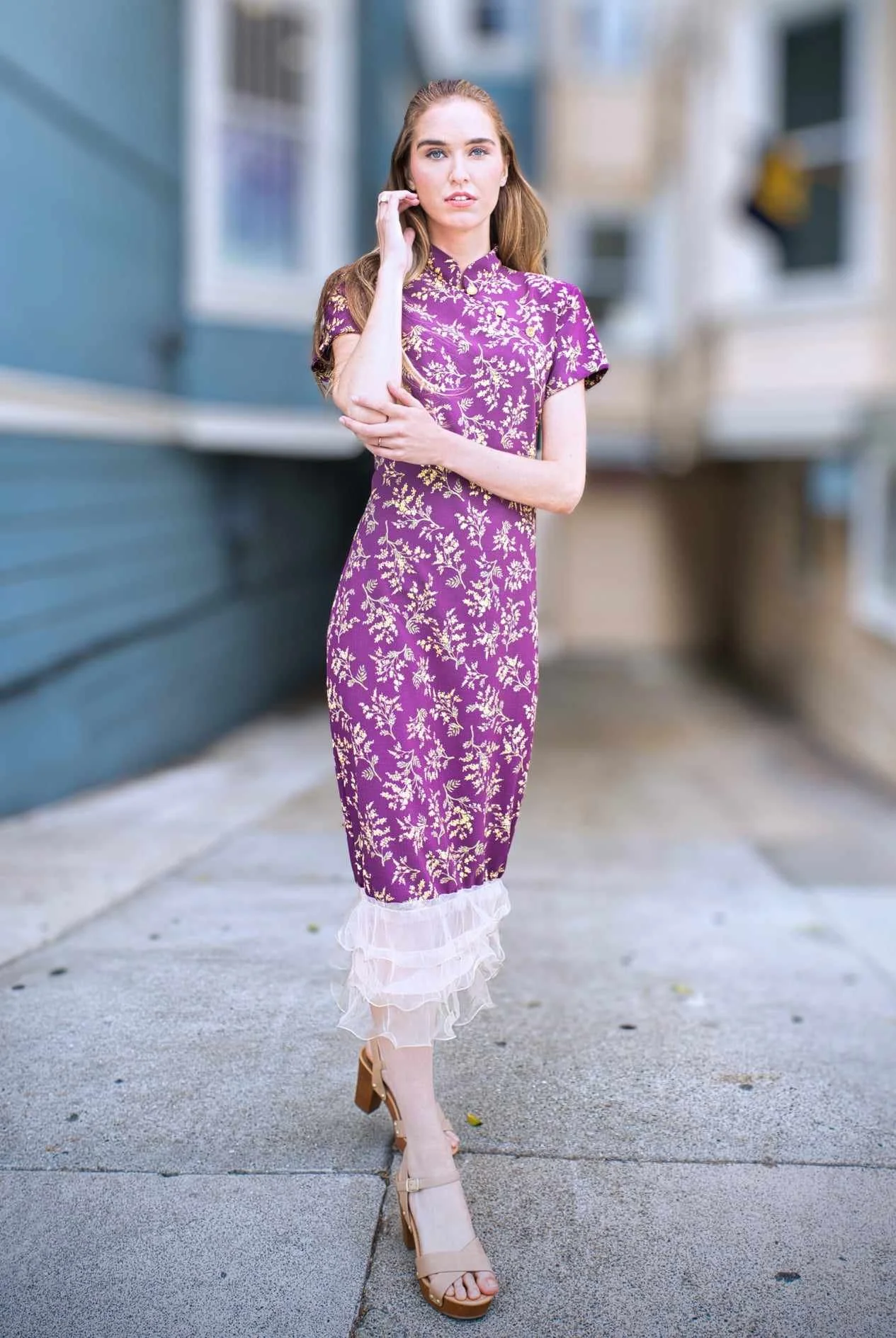fitted lace wedding dress Panhandle Slim Womens Purple Western Graphic Maxi Dress Purple / Xs