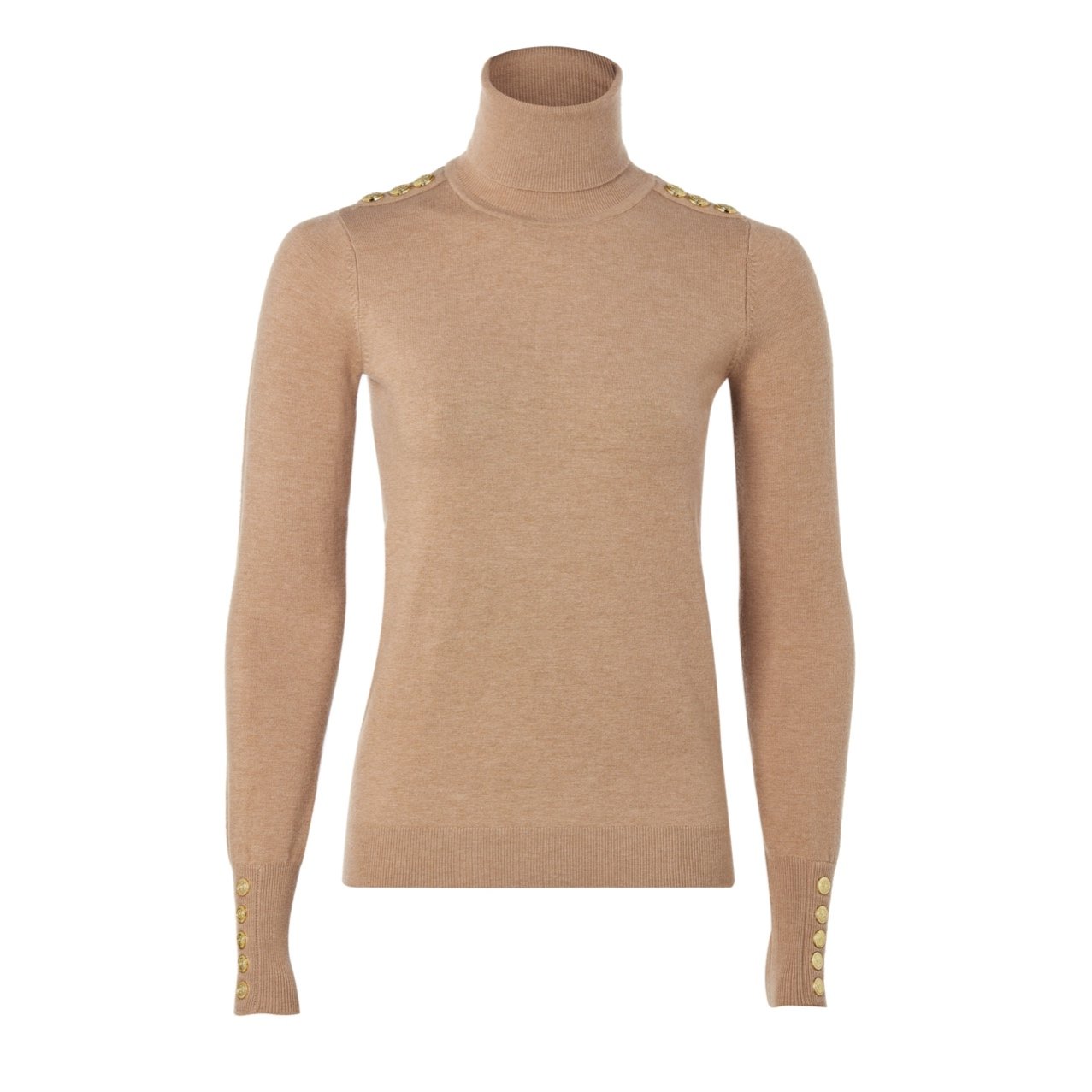 Holland Cooper - Buttoned Knit Roll Neck (Dark Camel)