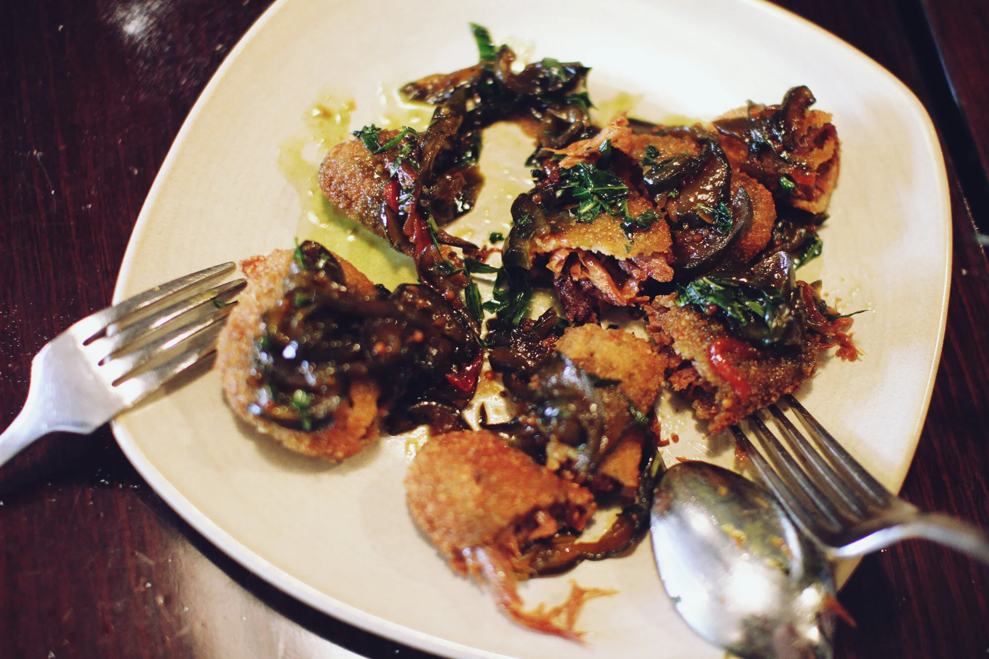 Crumbed Pig’s Tail with cucumber relish