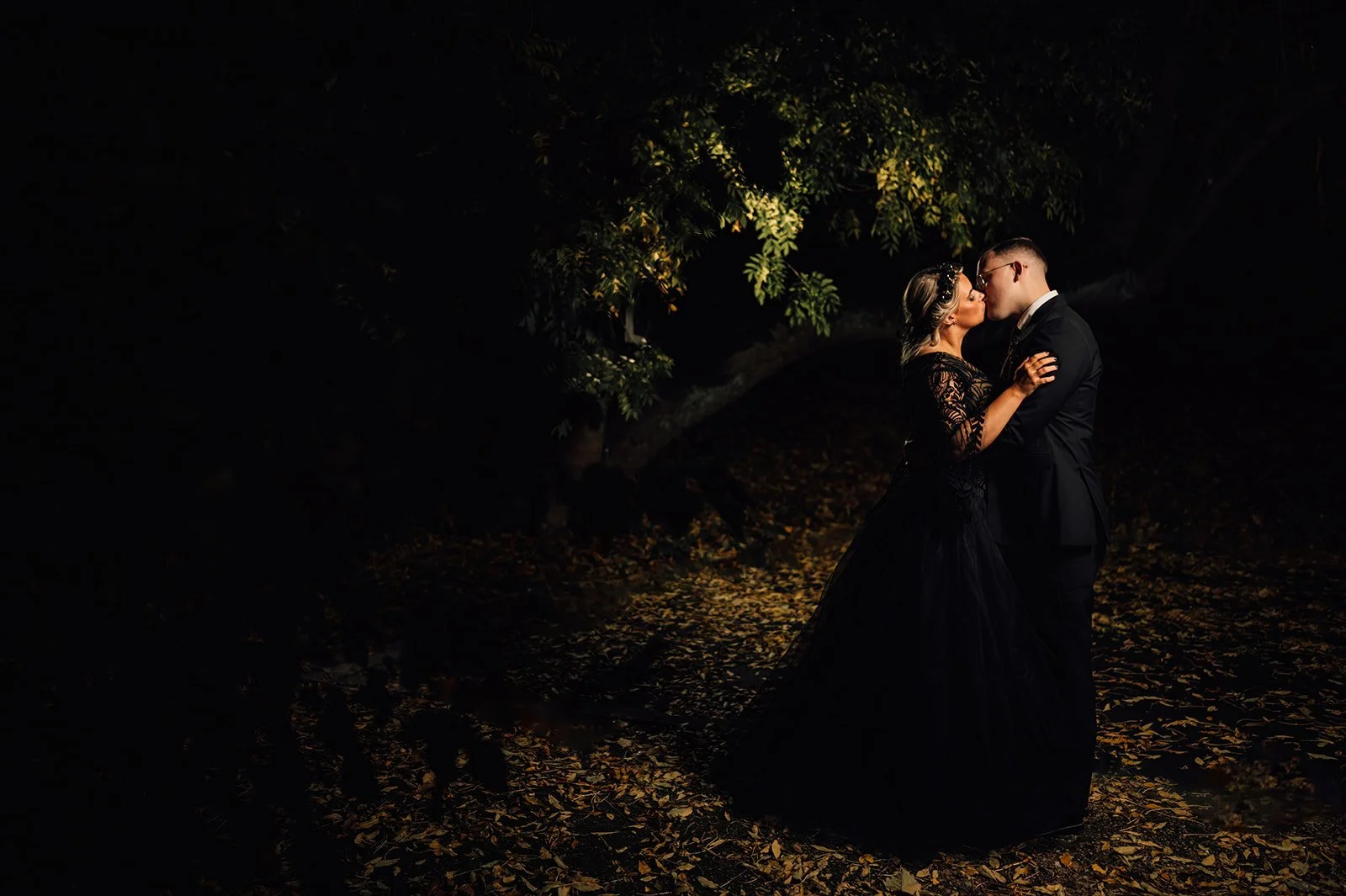 Nightime bride and groom portrait at Gorcott Hall