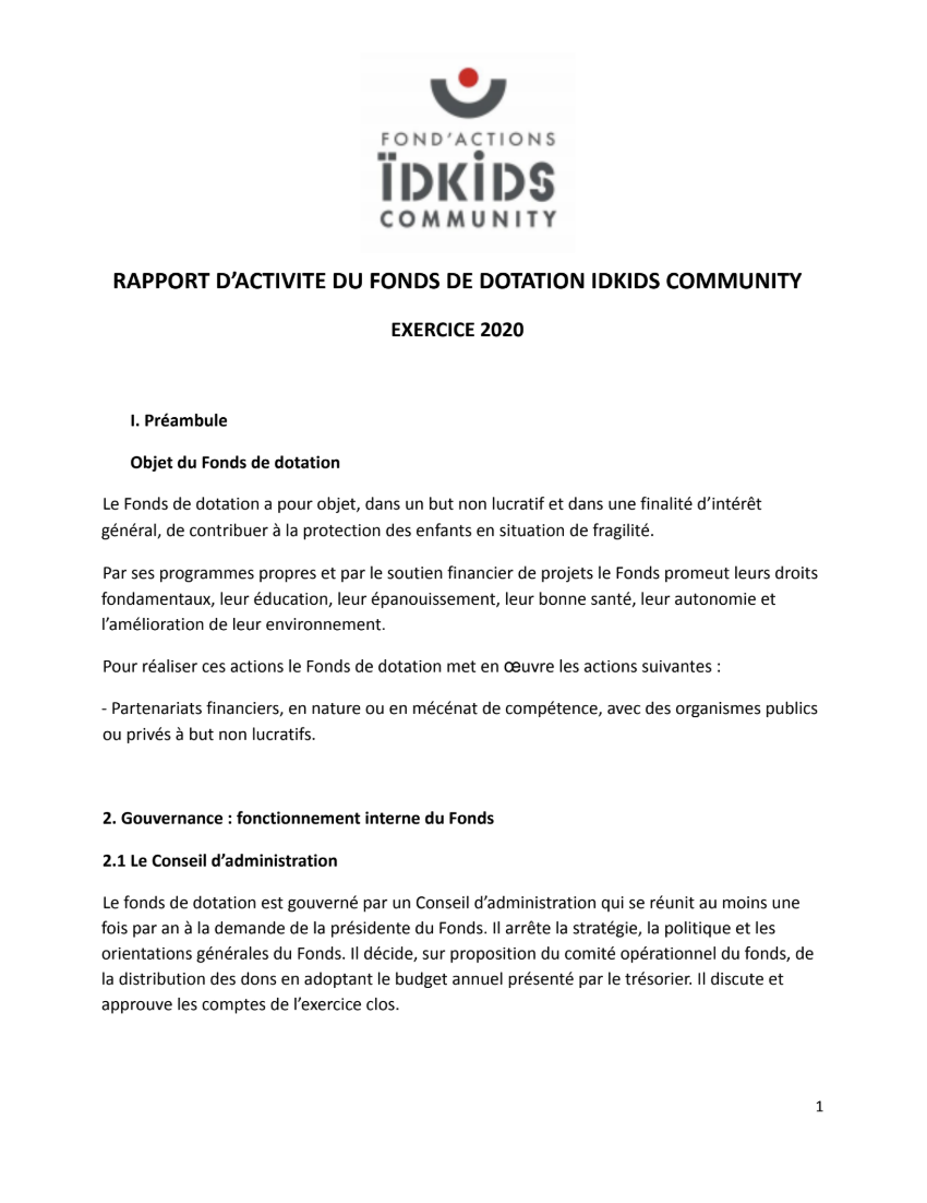 Rapport déposé 2020