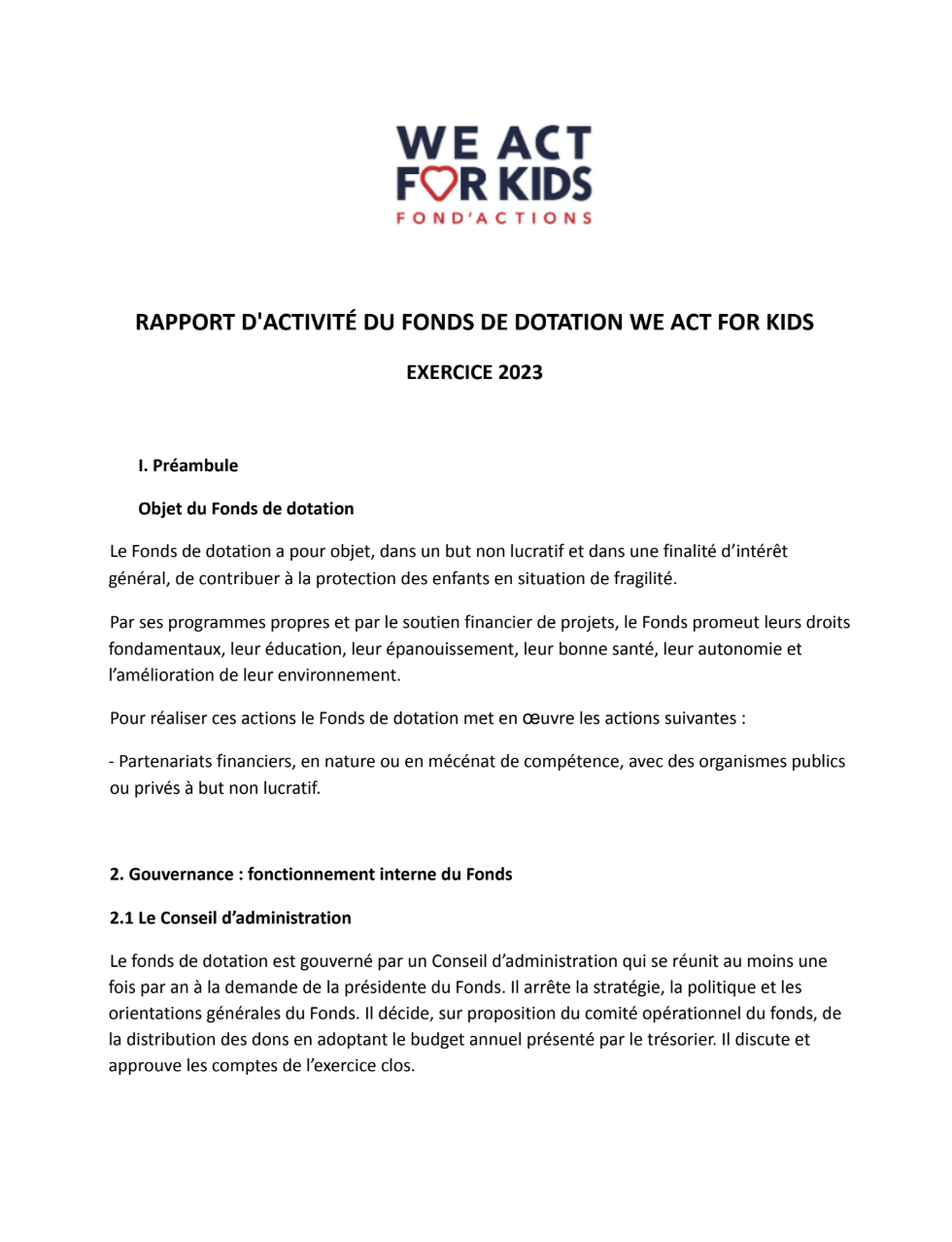 Rapport déposé 2023