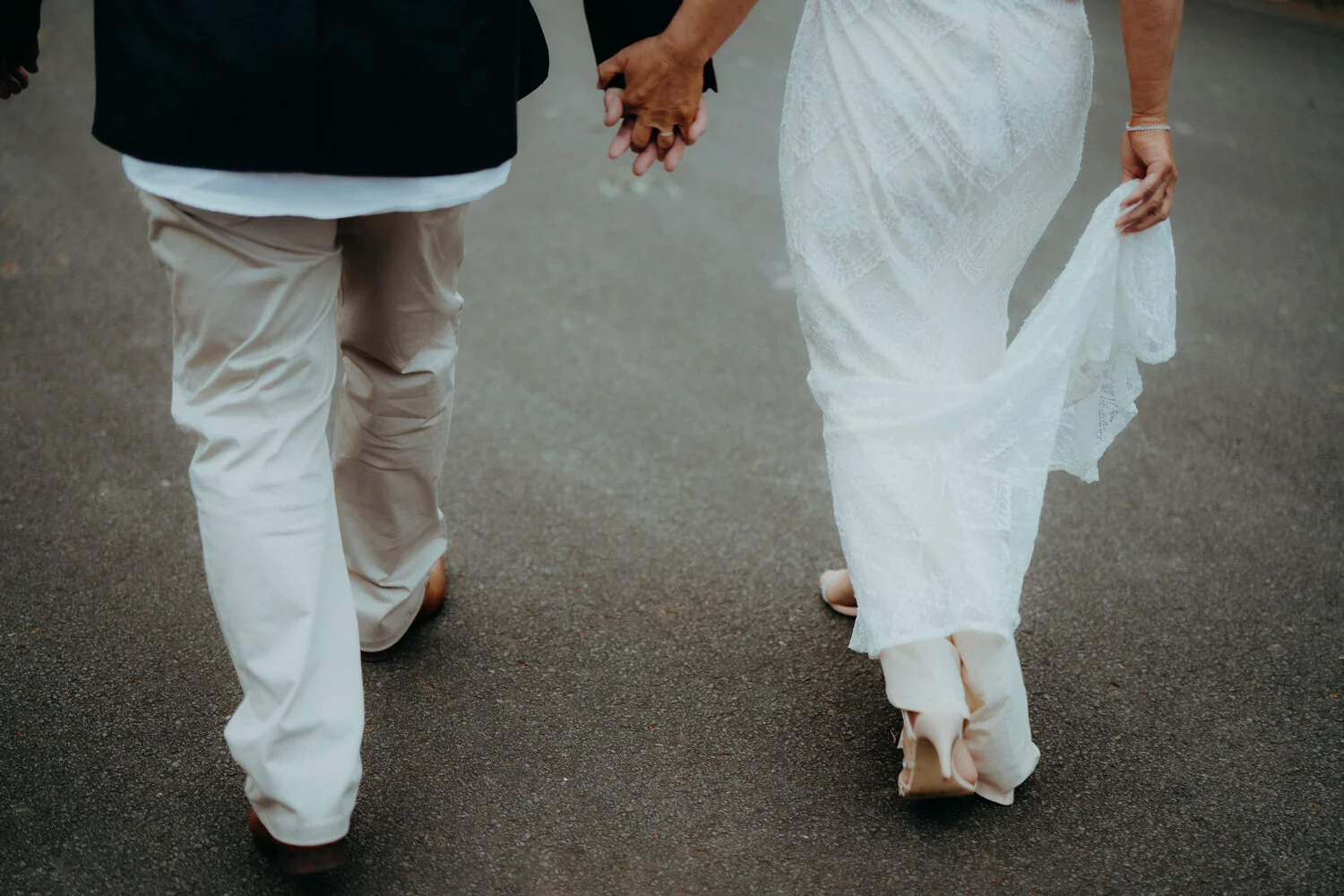 bride and groom walking