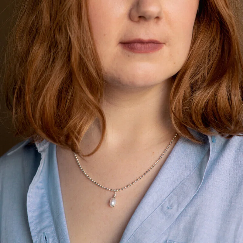 Silver ball chain Pearl necklace