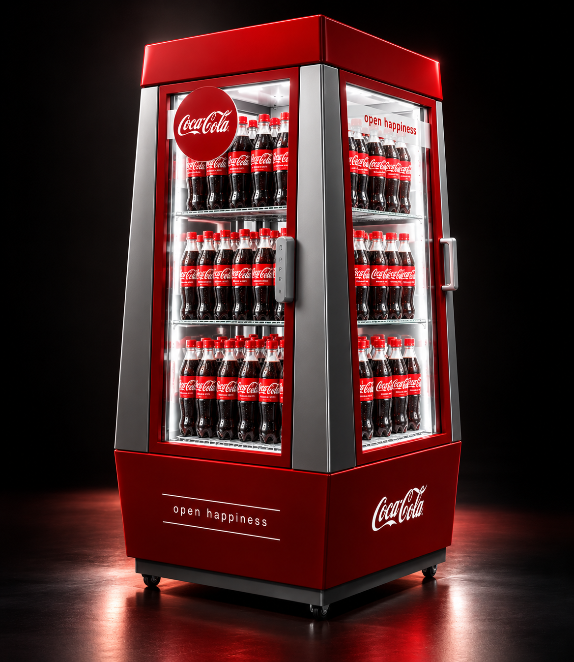 Coca-Cola-køleskab i dramatisk studielys.png
