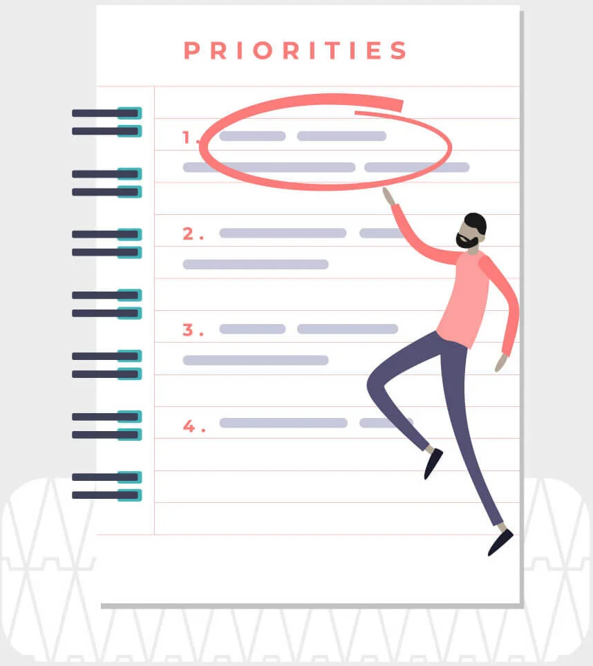 Illustration of a man ticking priorities off a list.