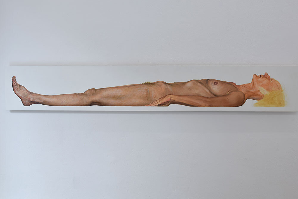 Mona Wehr, German, 37 years / June 2003 – May 2004 / scale 1:1" oil on panel, 30 x 196,5 cm / completion denied by model