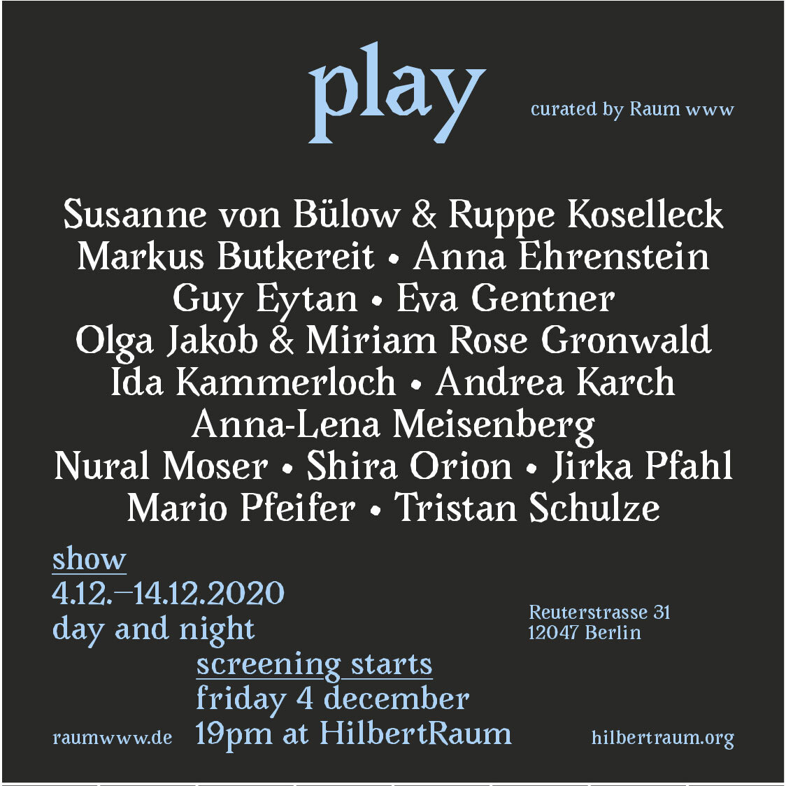 PLAY | curated by Raum www | 4-14 DEC 2020