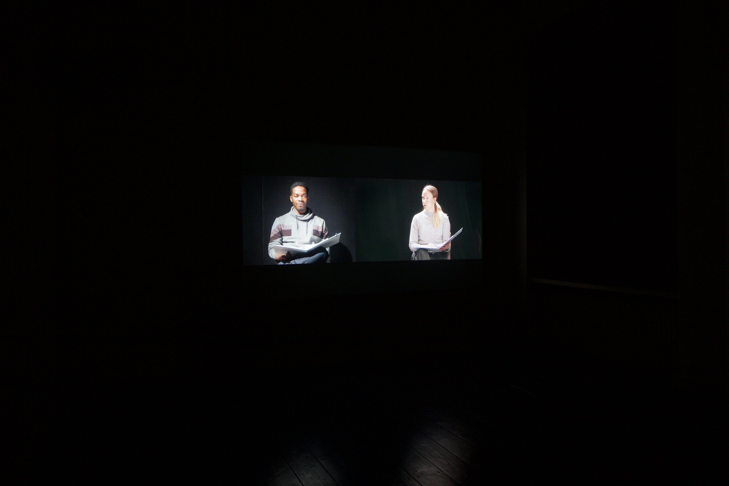Juliane Zelwies: Reading Out Loud, two channel video installation, 2021, 54:30 min