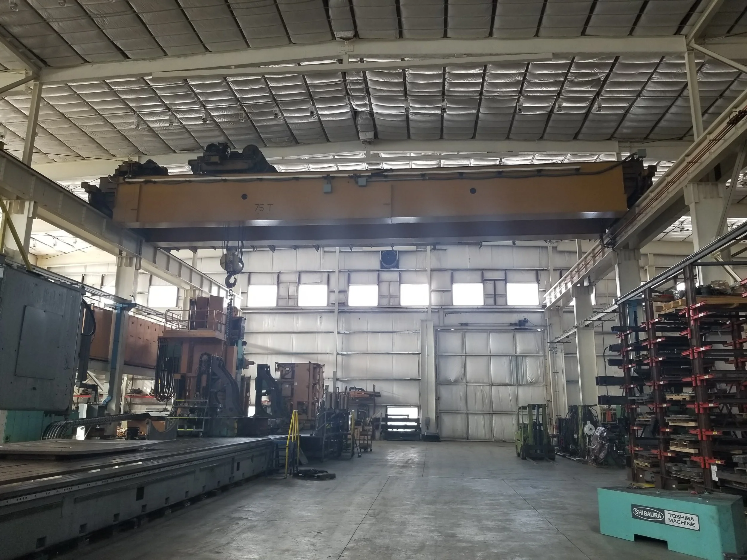 75-ton overhead bridge crane installed on a 100-ton-capacity crane system inside KDA Phase 1 heavy manufacturing facility in Norton, Ohio.
