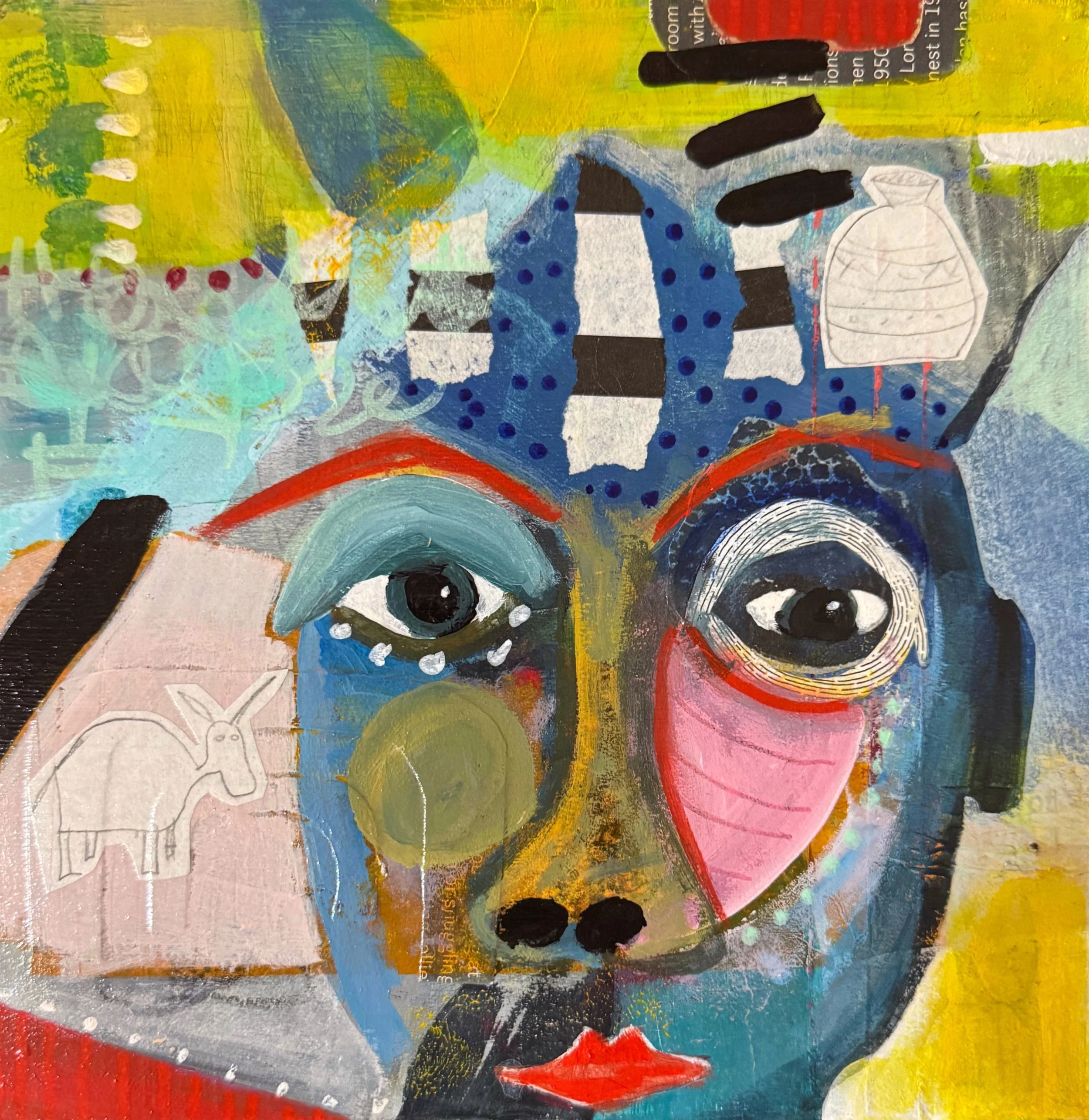 Blue Face,  MM, Acrylic on Wood  8 x 8 in  $120