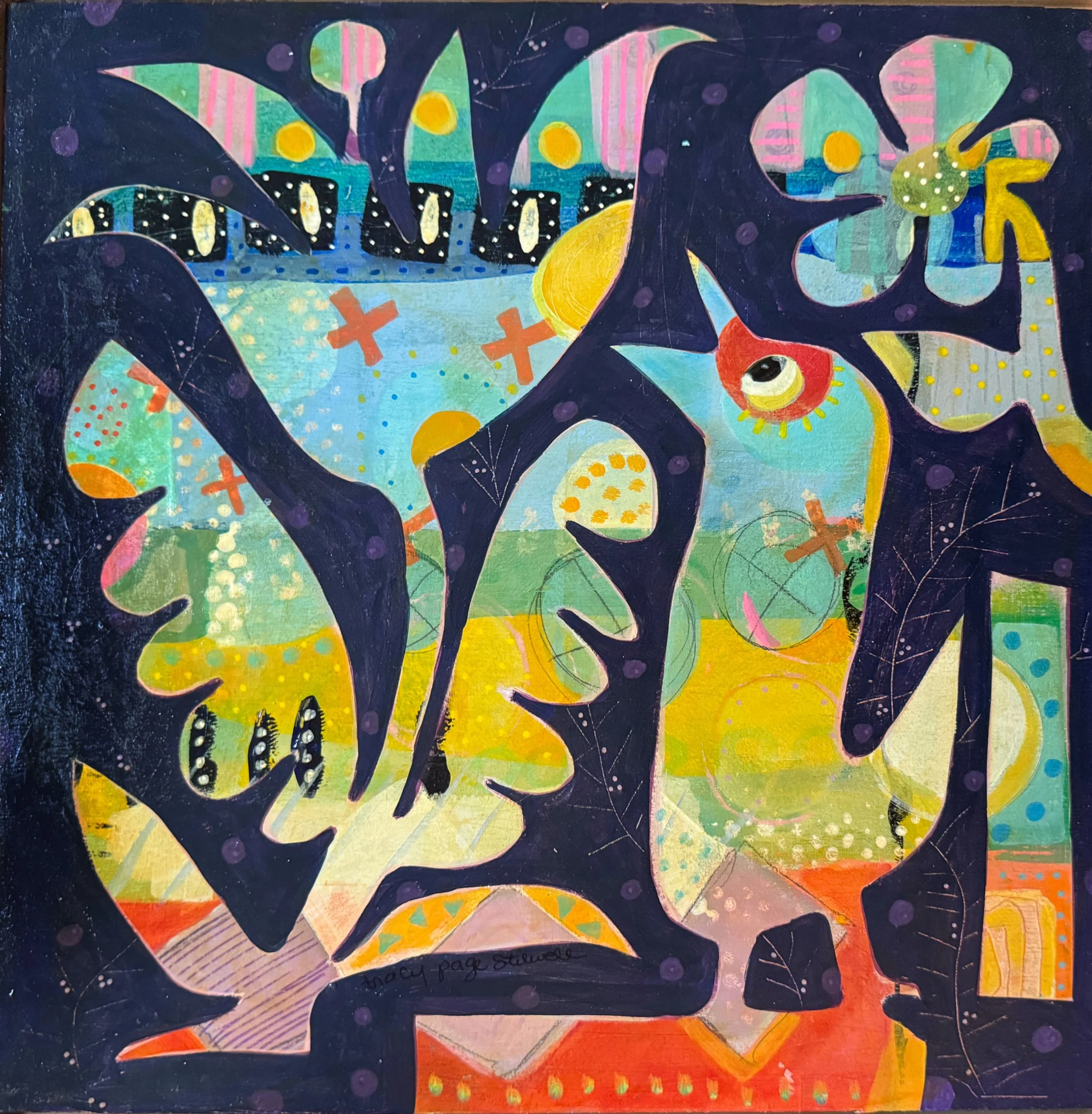 Petals and Pitchers #4,  Acrylic on Wood,  12 x 12 in   $300