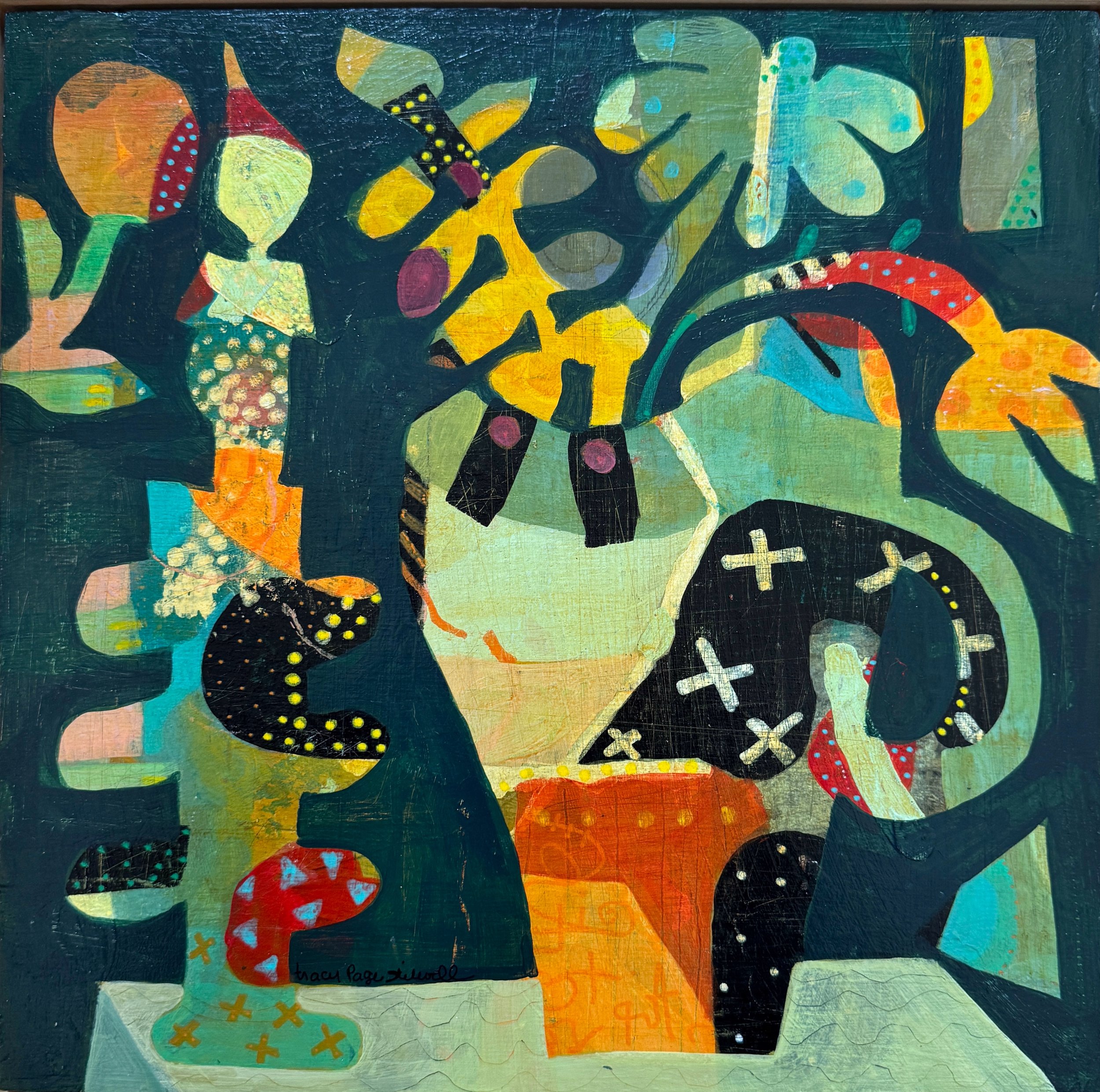 Petals and Pitchers #6,  Acrylic on Wood,  12 x 12 in   $300