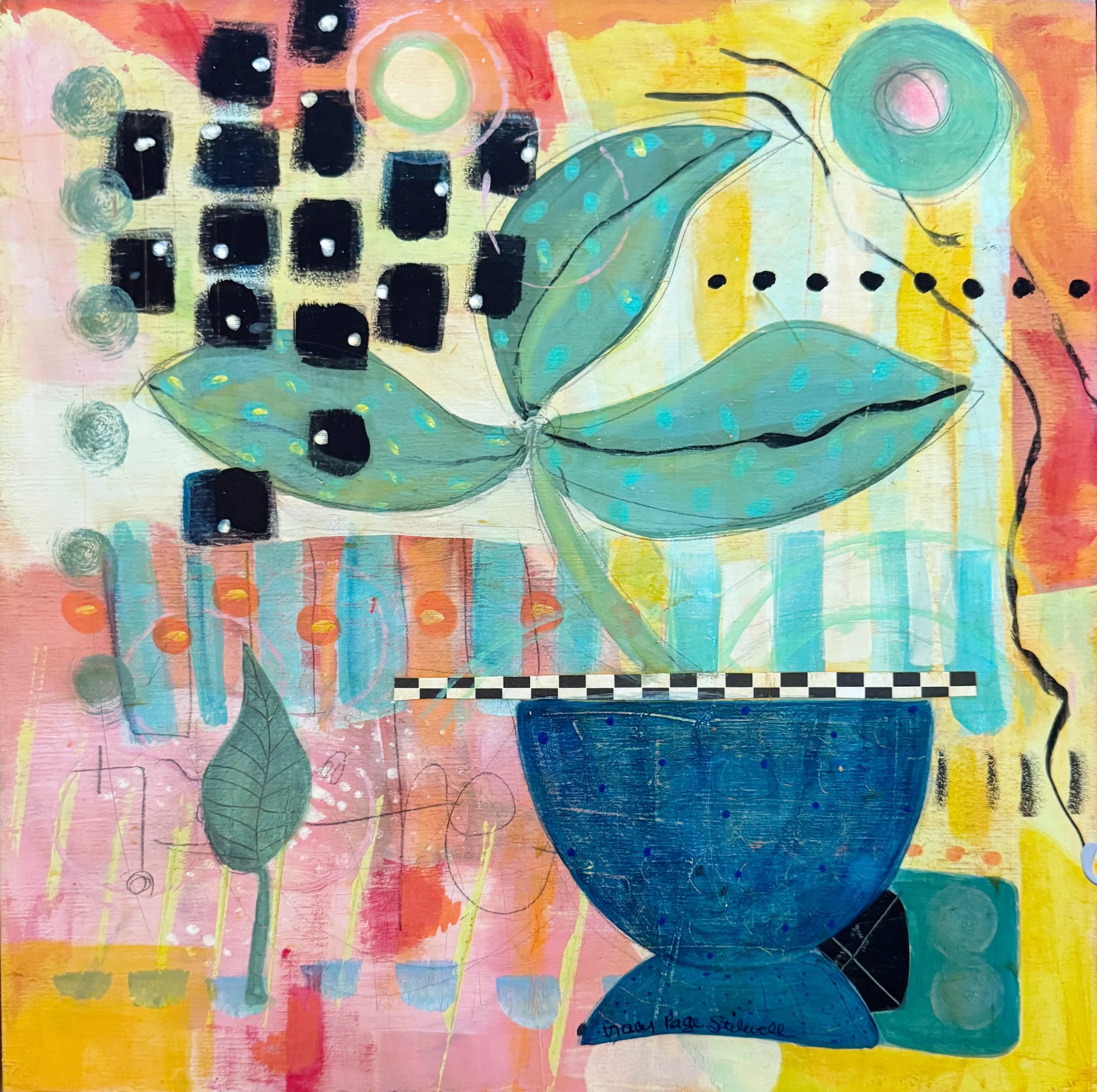 Petals and Pitchers #5,  Acrylic on Wood,  12 x 12 in   $300