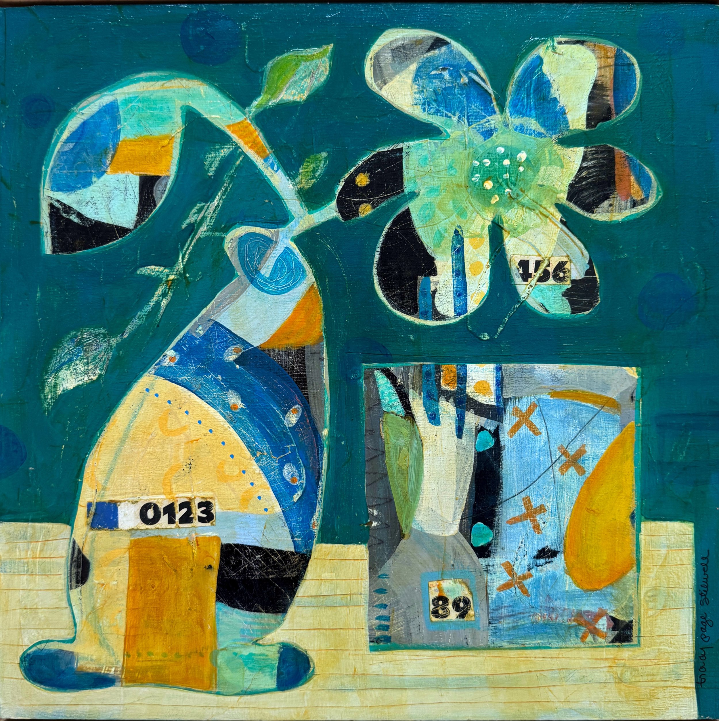 Petals and Pitchers #2,  Acrylic on Wood,  12 x 12 in   $300