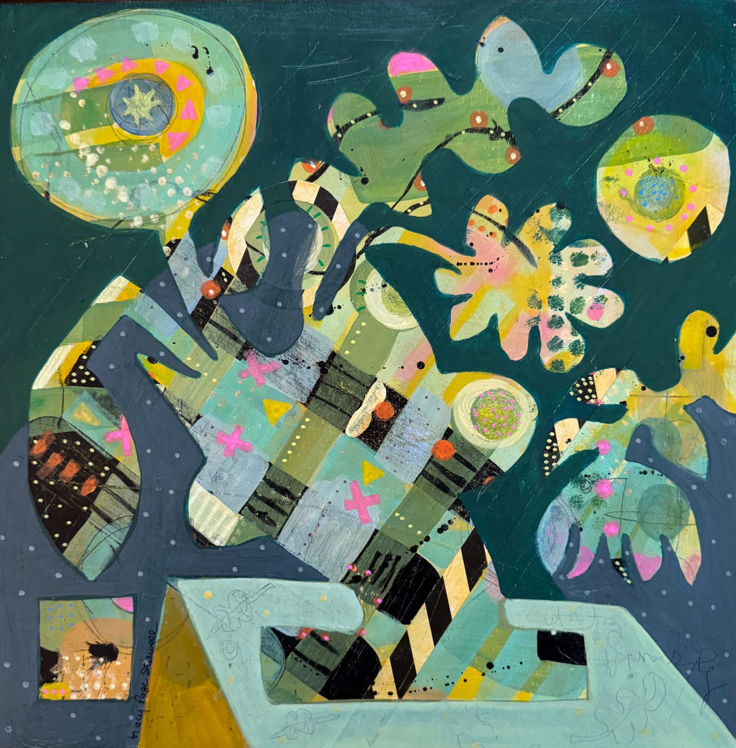 Petals and Pitchers #7,  Acrylic on Wood,  12 x 12 in   $300