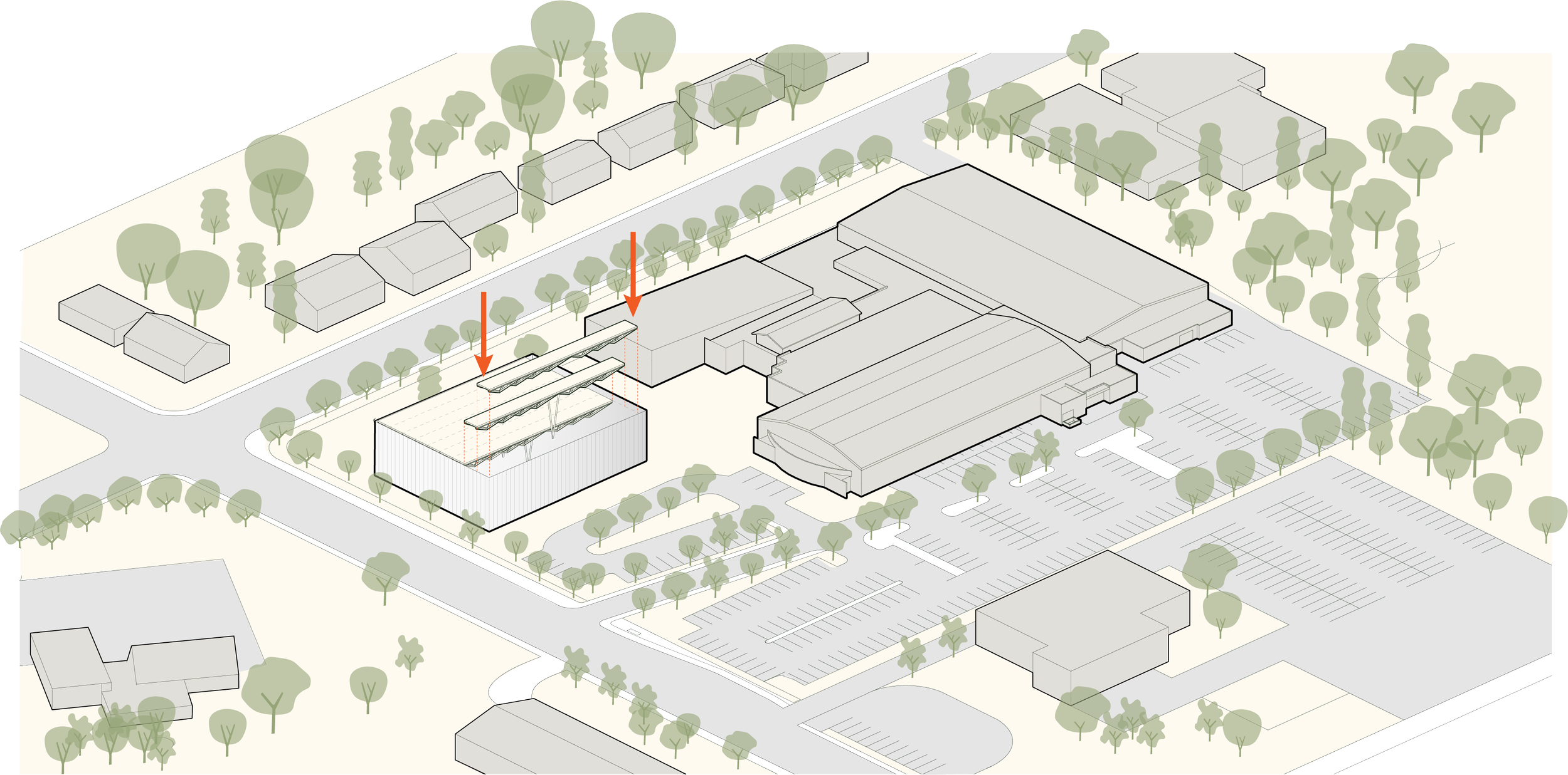 placement of natatorium volume and canopy