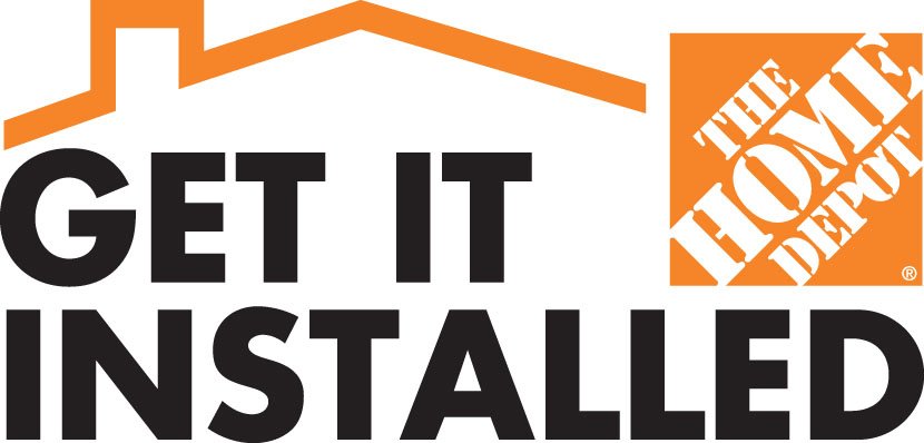 Logo of The Home Depot with the text 'GET IT INSTALLED' in bold black letters.