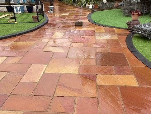 Sandstone patio cleaned by iNEX