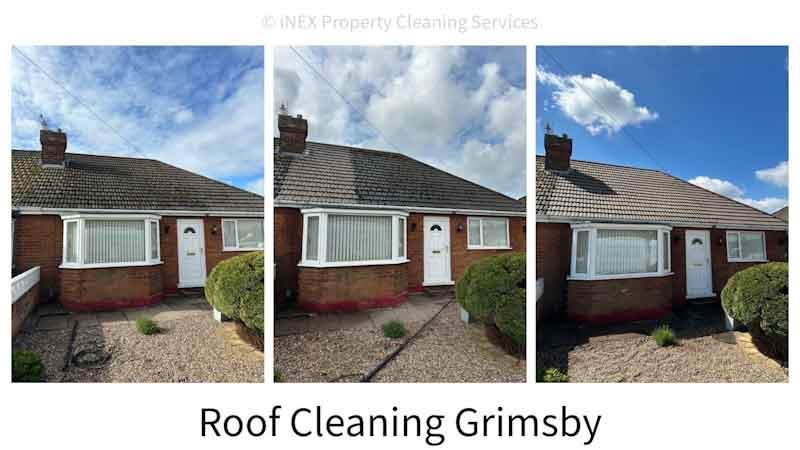 A Grimsby bungalow roof cleaned by iNEX using hotwashing and HSE approved biocide. Free quotes.