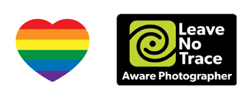 Pride color heart and Leave No Trace Aware Photographer logo