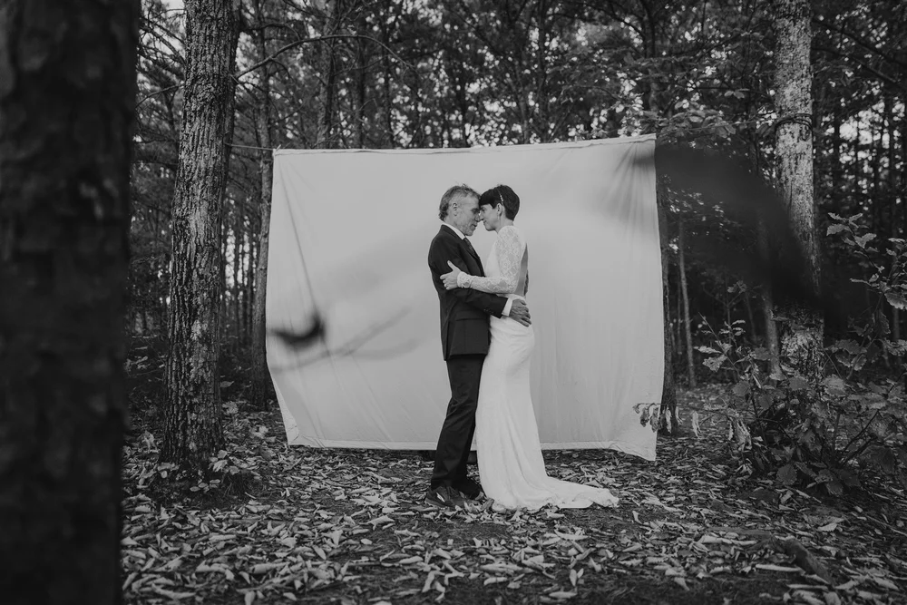 Bride portrait on a simple backdrop before a mountain elopement ceremony