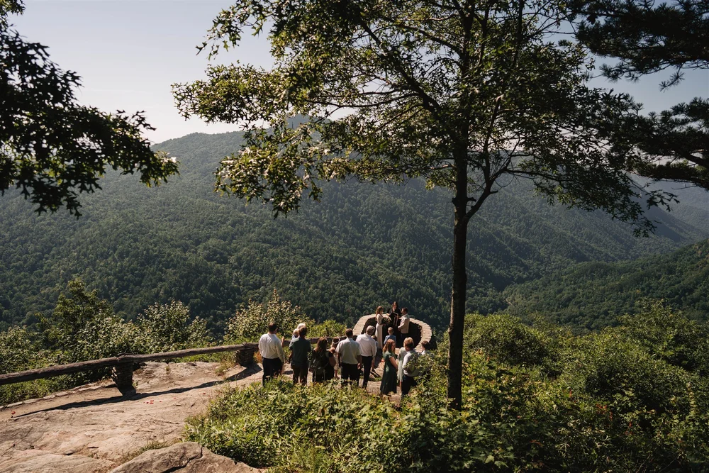 Small wedding gathering at a mountain overlook in the Blue Ridge Mountains
