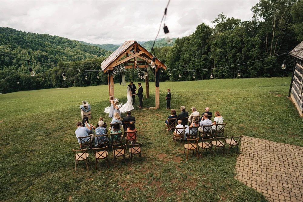 Small outdoor wedding ceremony at a mountain venue in Western North Carolina