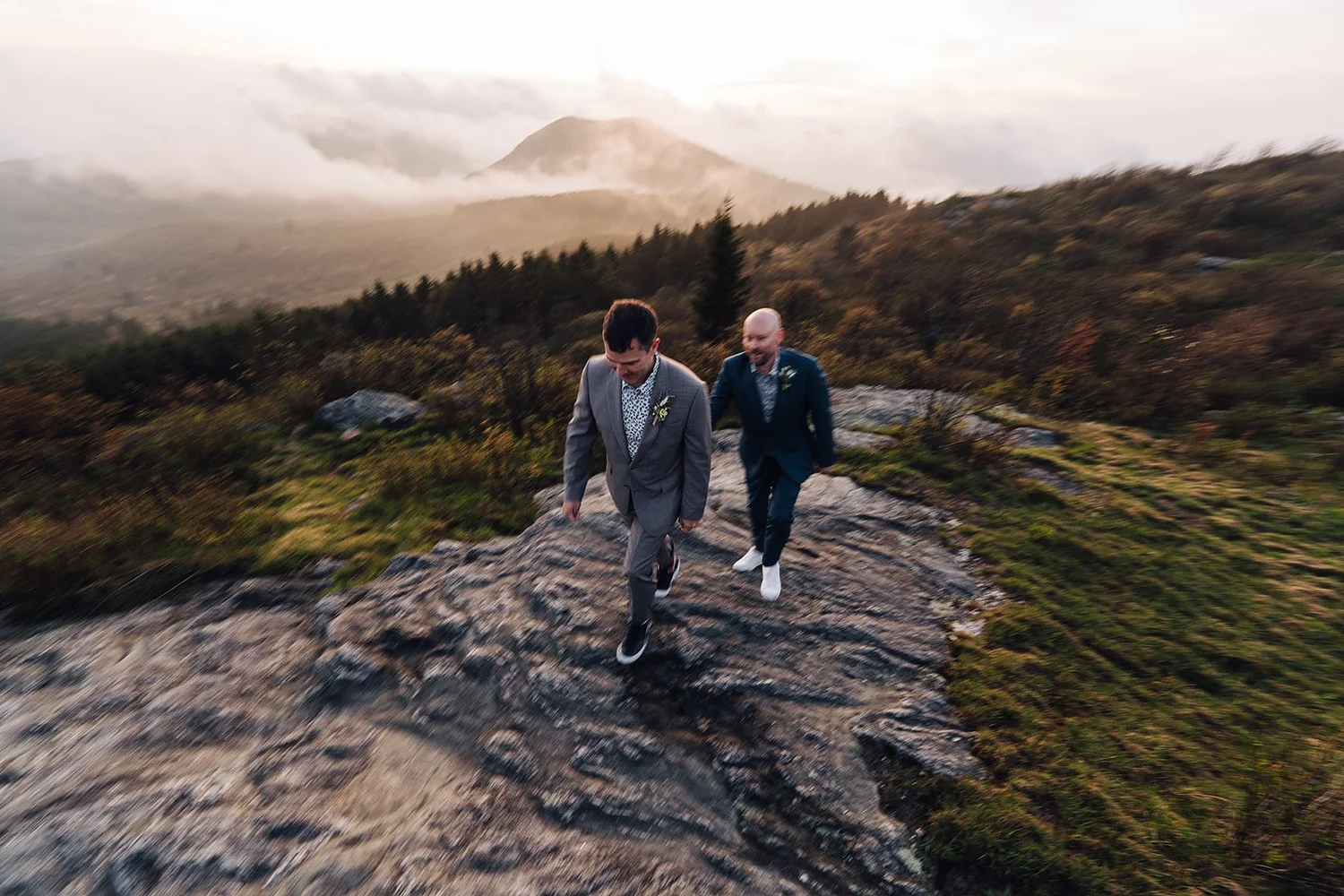 Couple together at Black Balsam Knob during an Asheville mountain elopement