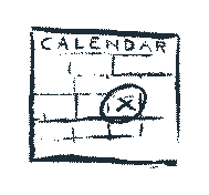 A rough sketch of a calendar with the days of the week and a large 'X' marking a specific date.