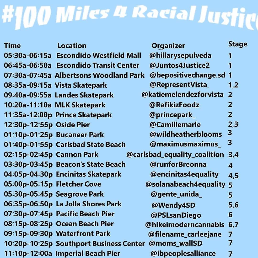 Happy Thursday SkateQuadSD Skaters!😁 

Join Oside 4All this Saturday August 22nd for a 100 mile skate for racial justice 💯 #100miles4racialjustice

There are many stops along the route, so check out the schedule and join in wherever you are able to