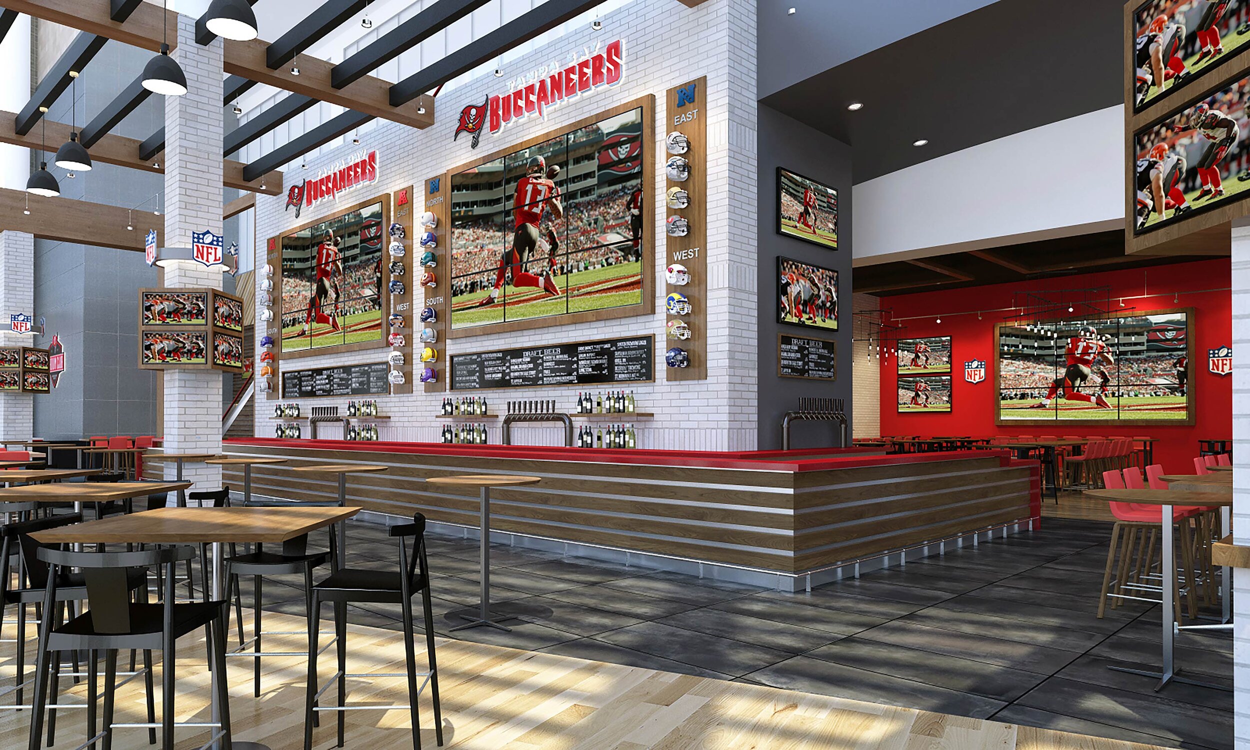 Large screen televisions are seen in Bar 76. 