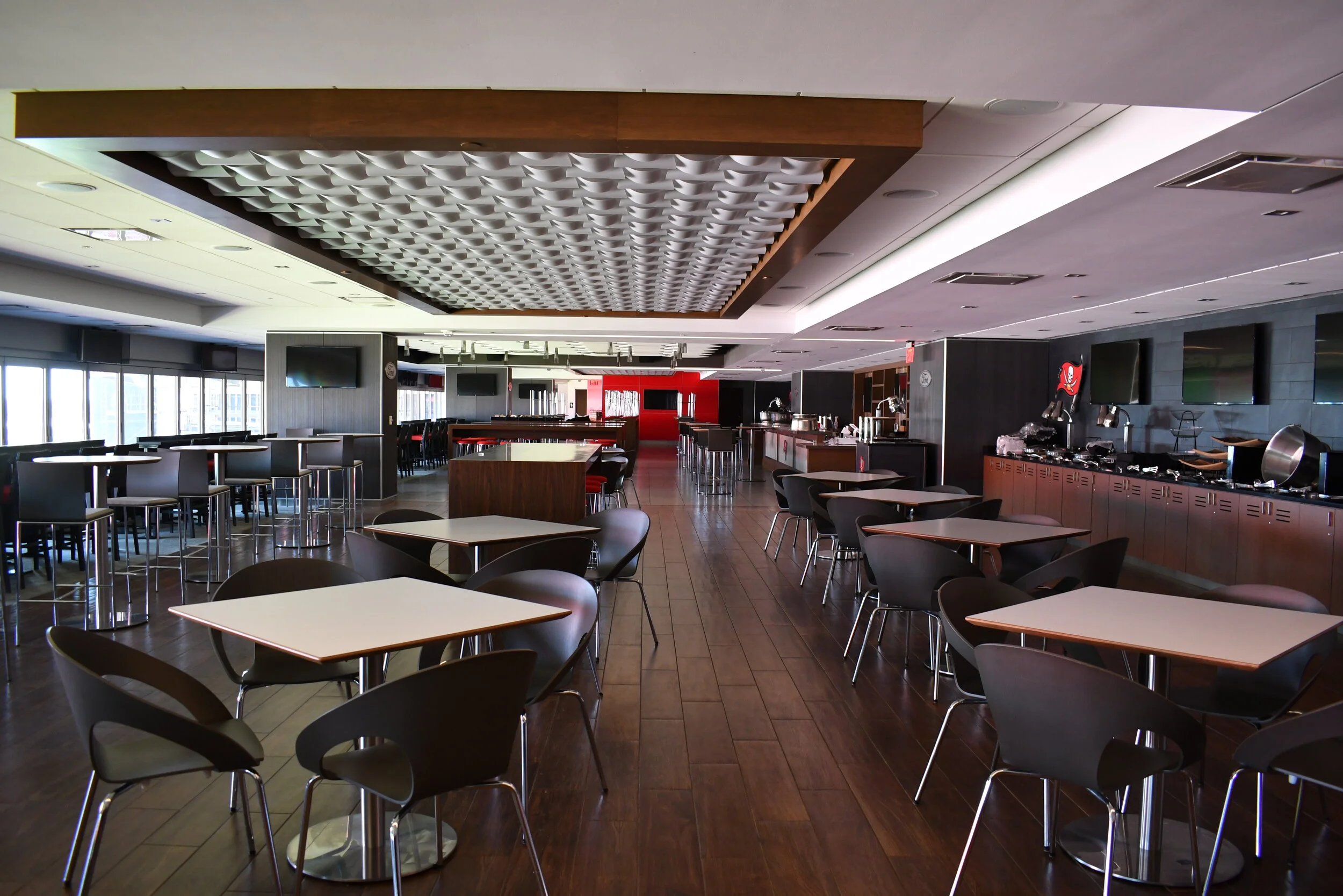 Textured tiles decorate the ceiling  above the bar area of the Hall of Fame Club.