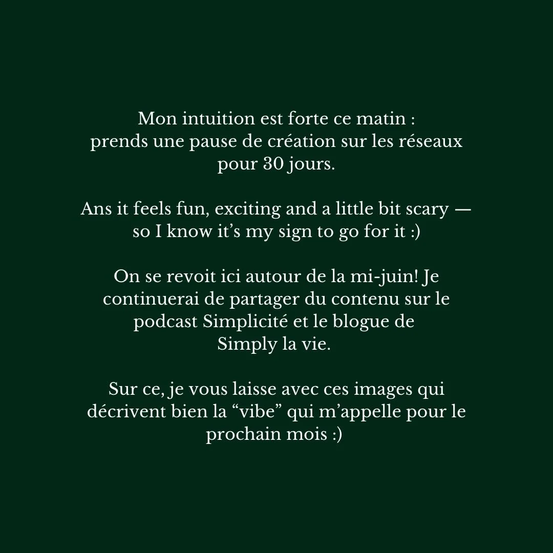 On se revoit sur le blogue de Simply la vie et sur le podcast Simplicit&eacute; :) (liens en bio @simplylavie) 

Si vous souhaitez me contacter, je vous invite &agrave; le faire directement via le formulaire qui se trouve sur mon site web : www.simpl