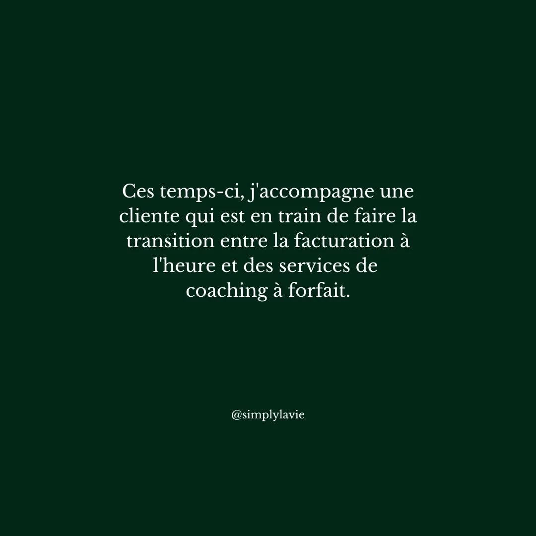 Passer de l&rsquo;heure au forfait a tout chang&eacute; pour moi, pour mes clientes et pour la profondeur de mes accompagnements.🤍

Bien s&ucirc;r, ce n&rsquo;est pas pour tout le monde. Mais c&rsquo;est certainement une formule qui est tr&egrave;s 