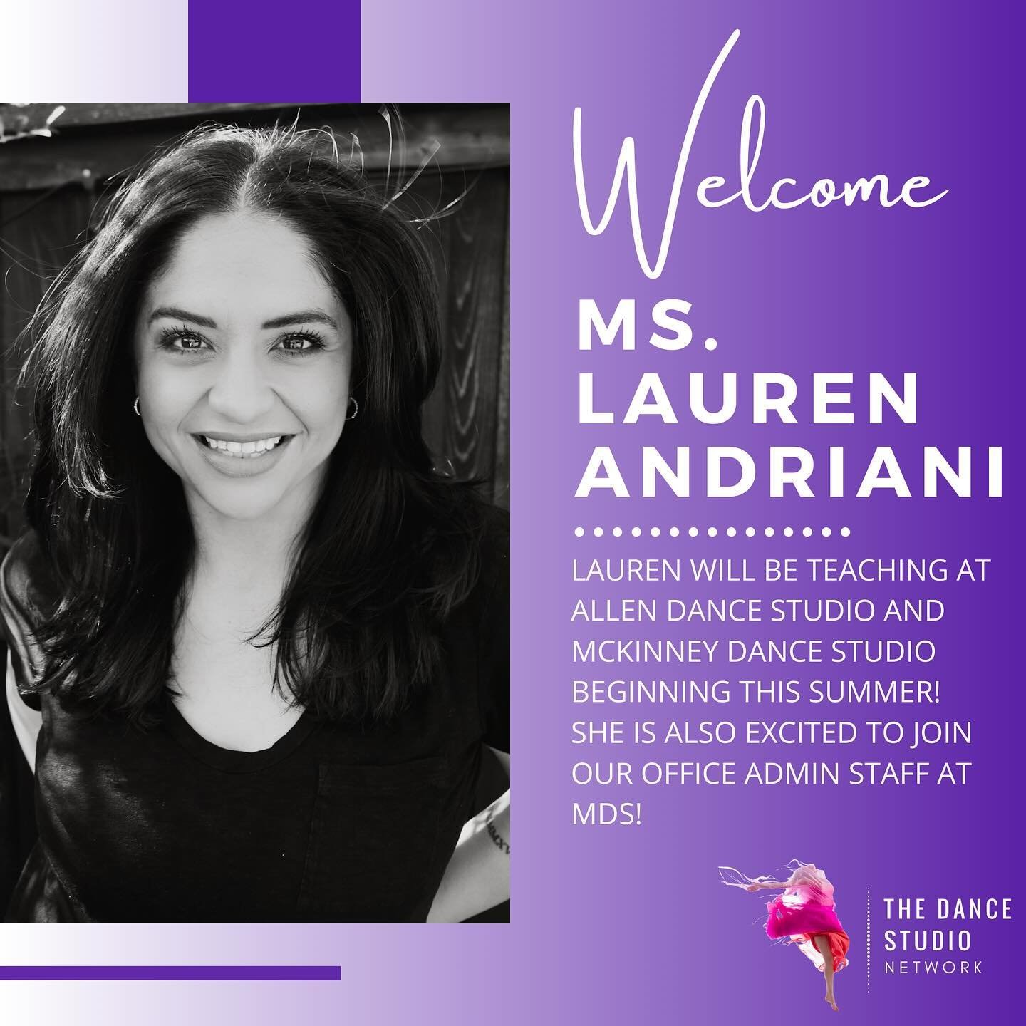 We are so excited to welcome Ms. Lauren Andriani as one of our newest staff members! Everyone give her a warm welcome! 💜

#passionartistrydance #discovertheartistwithin #allendancestudio #mckinneydancestudio #friscodancestudio #thedancestudionetwork