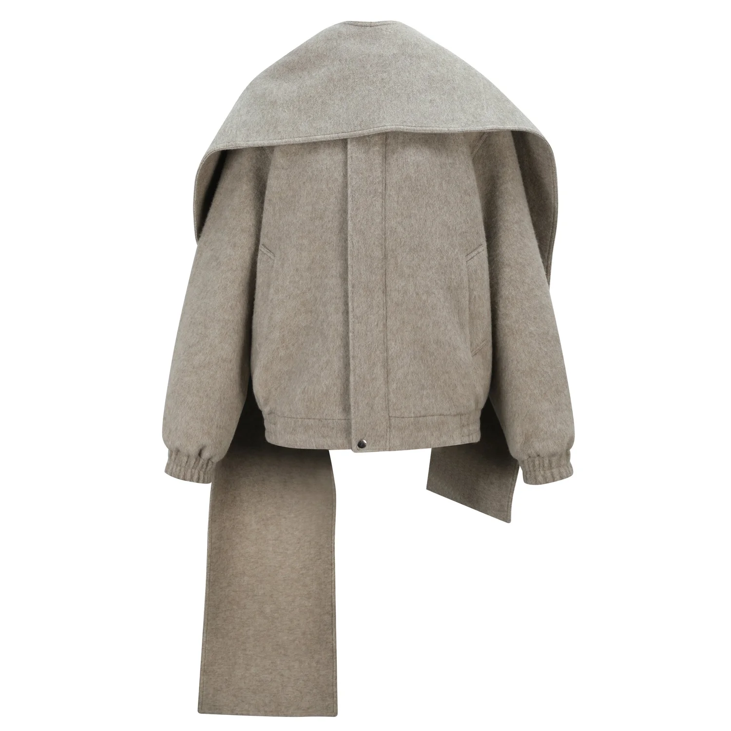 Wool Bomber Jacket with Detachable Scarf in Beige — DANZ