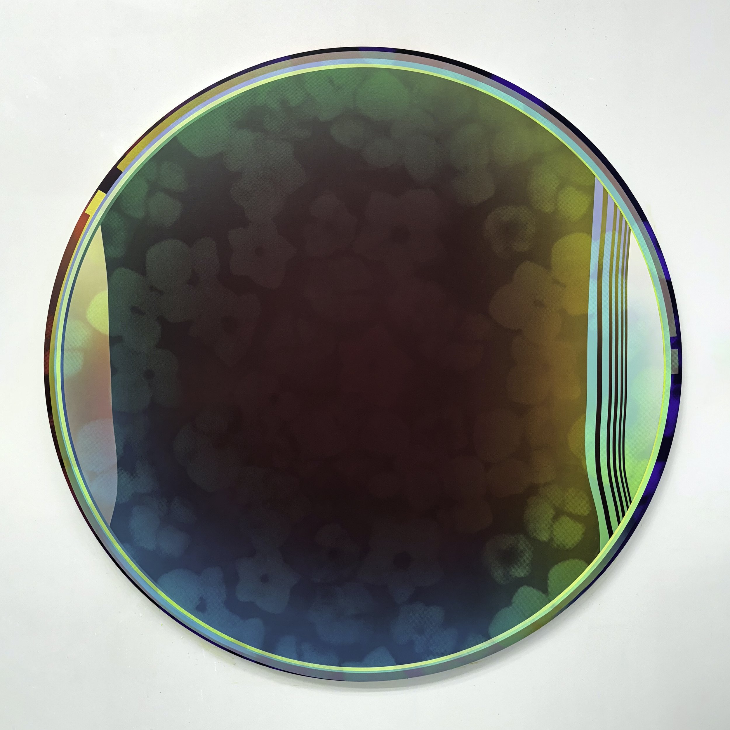 Hidenori Ishii, MIRЯOR - Fluorite - OT, 2023, Acrylic and kuricoat on panel, 48 inches diameter
