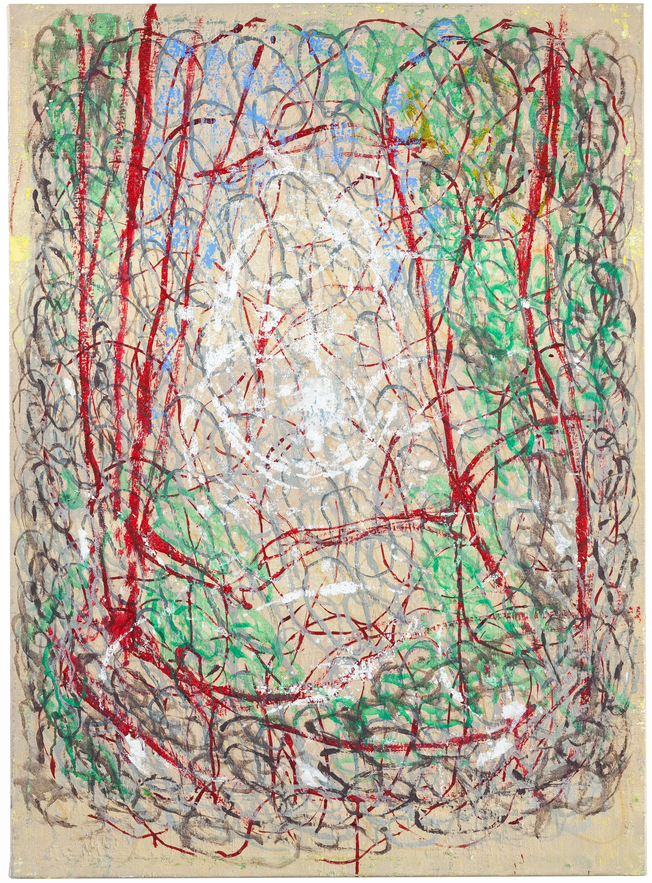 MARKUS BALDEGGER, "Untitled", 2014, oil, tempera, and ink on canvas, 39 x 28 inches