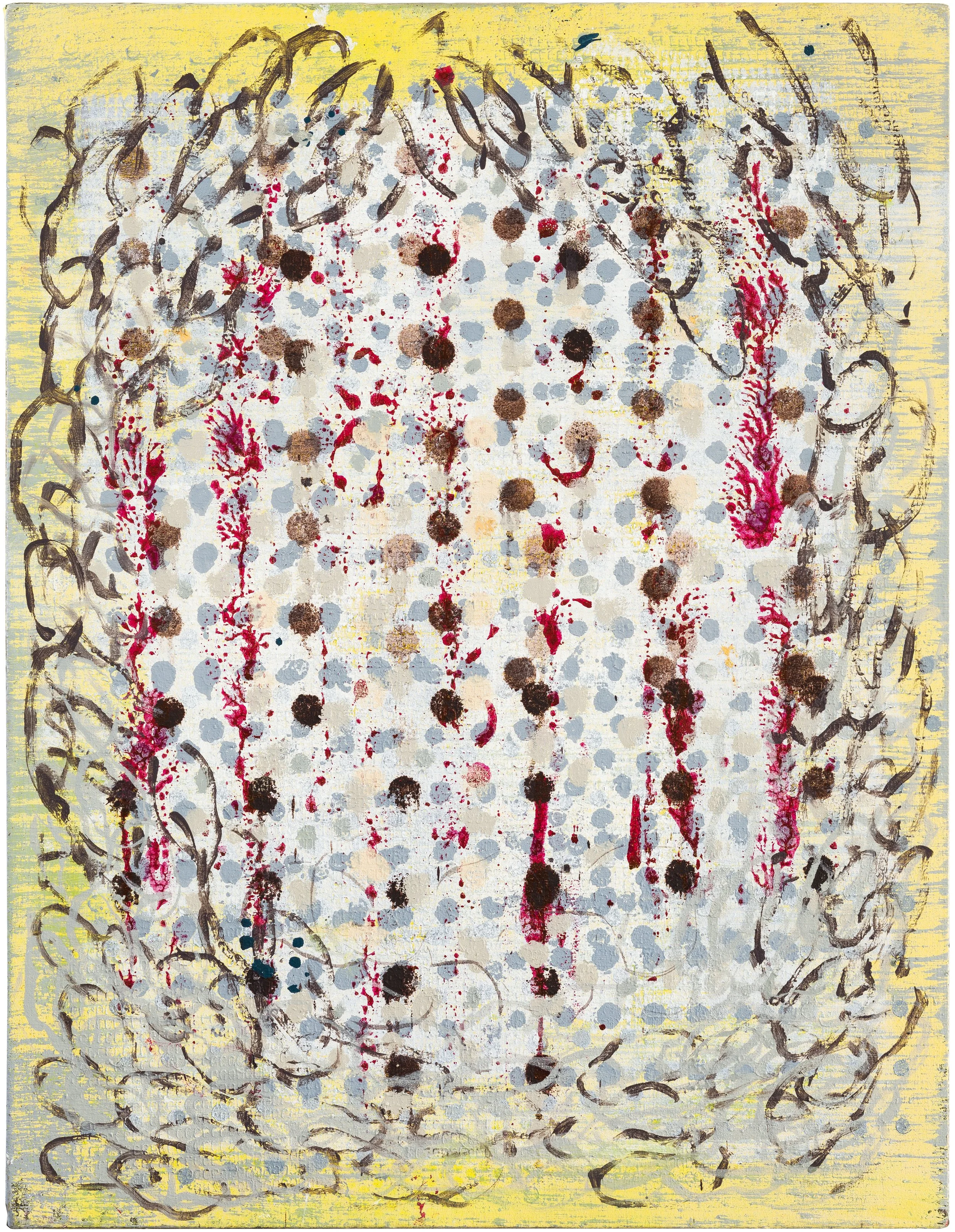 MARKUS BALDEGGER, "Untitled", 2014, oil, tempera, and ink on canvas, 31.5 x 26.5 inches