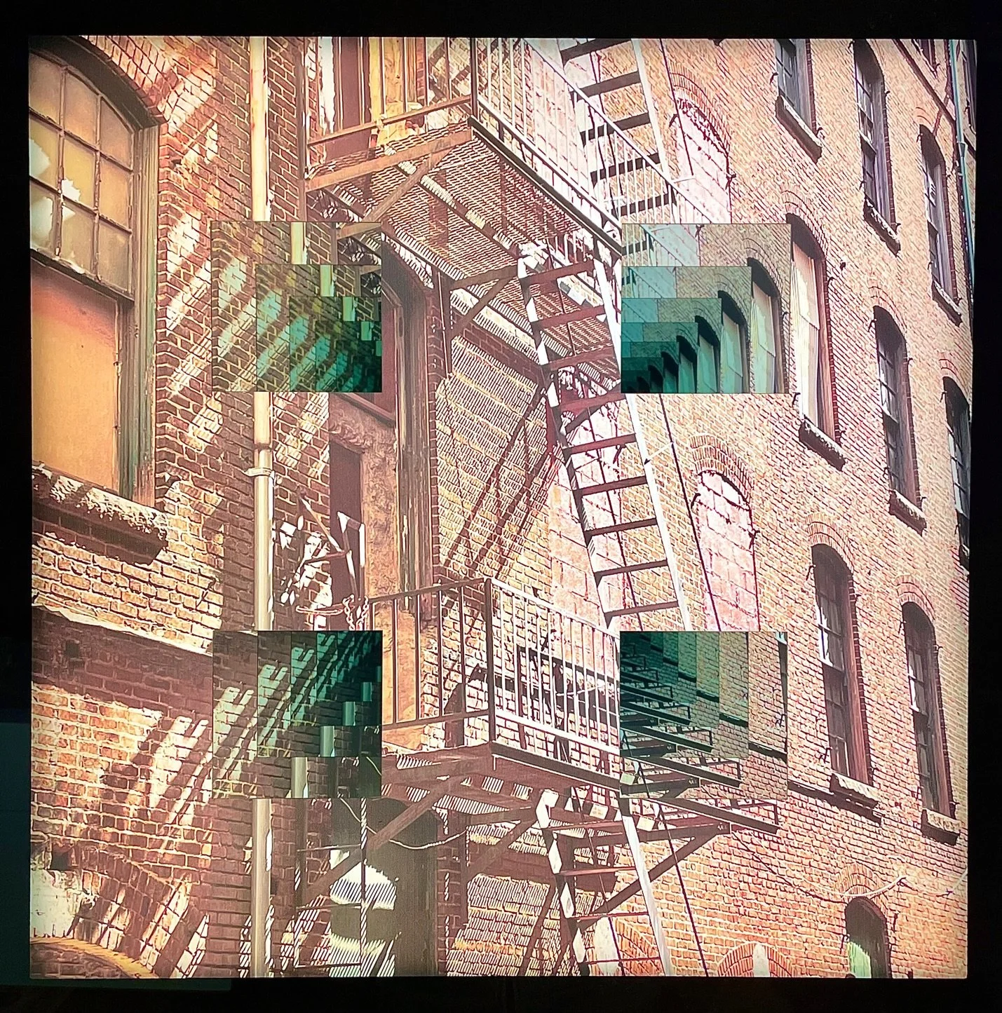 CHUL HYUN AHN, Fire Escape, 2023, Unique, plywood, LED lights, backlit film, mirrors, 25.25 x 25.25 x 5 inches