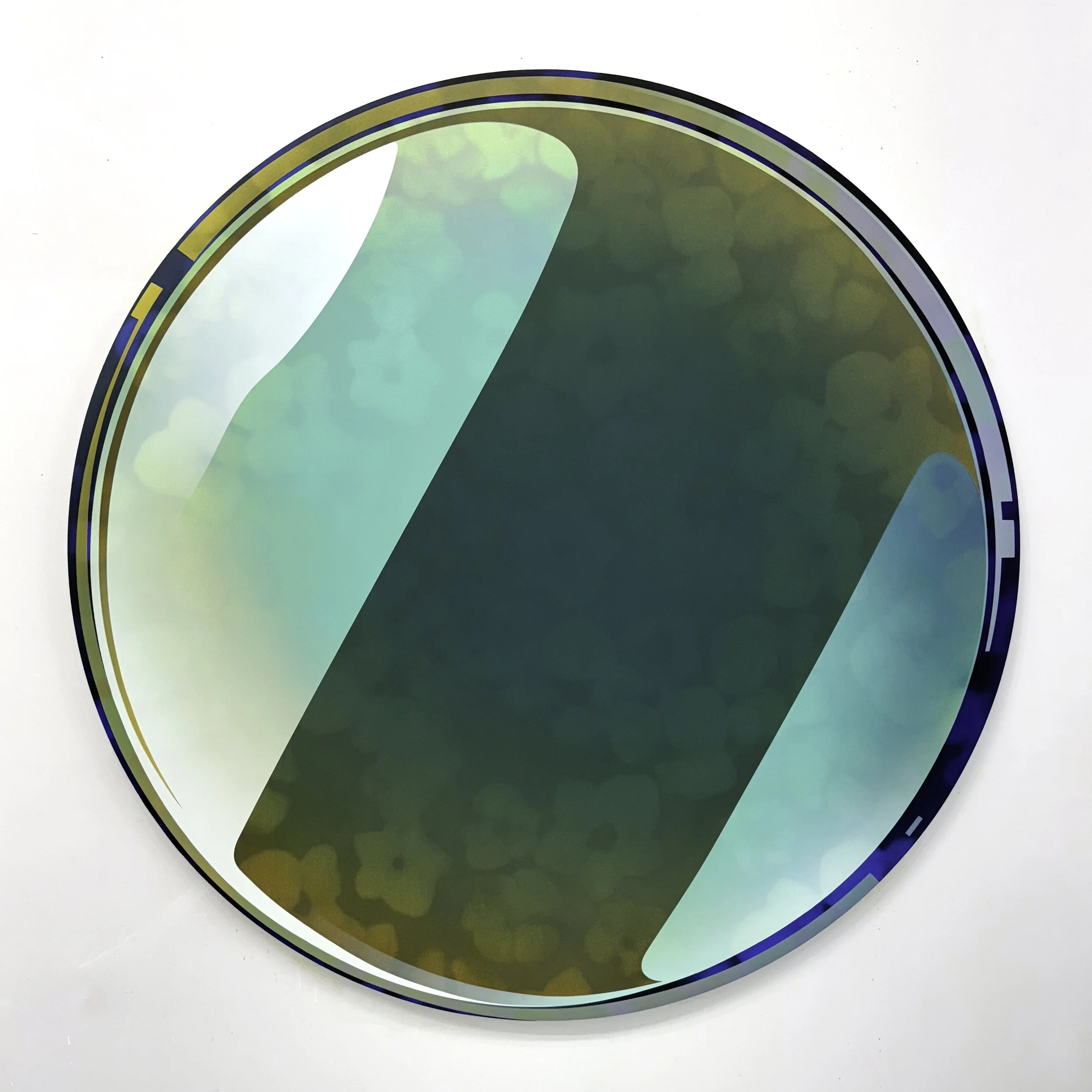 Hidenori Ishii, MIRЯOR - Fluorite - YT, 2023, Acrylic and kuricoat on panel, 48 inches diameter