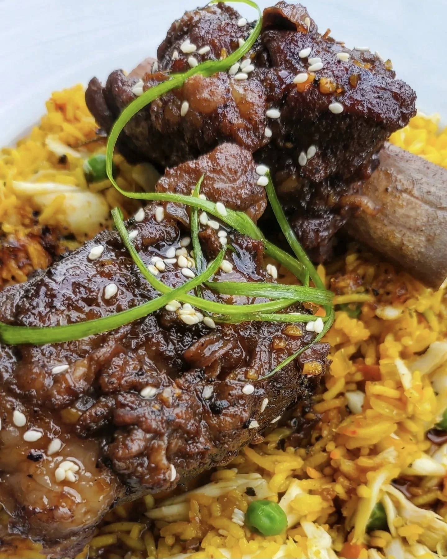 Jerk Teriyaki Glazed Short Ribs x Crab Fried Yellow Rice