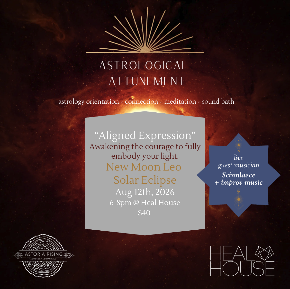 ✨ Astro Attunement: Aug 12th New Moon in Leo ♌️  "Aligned Expression" - Awakening the courage to fully embody your light.
